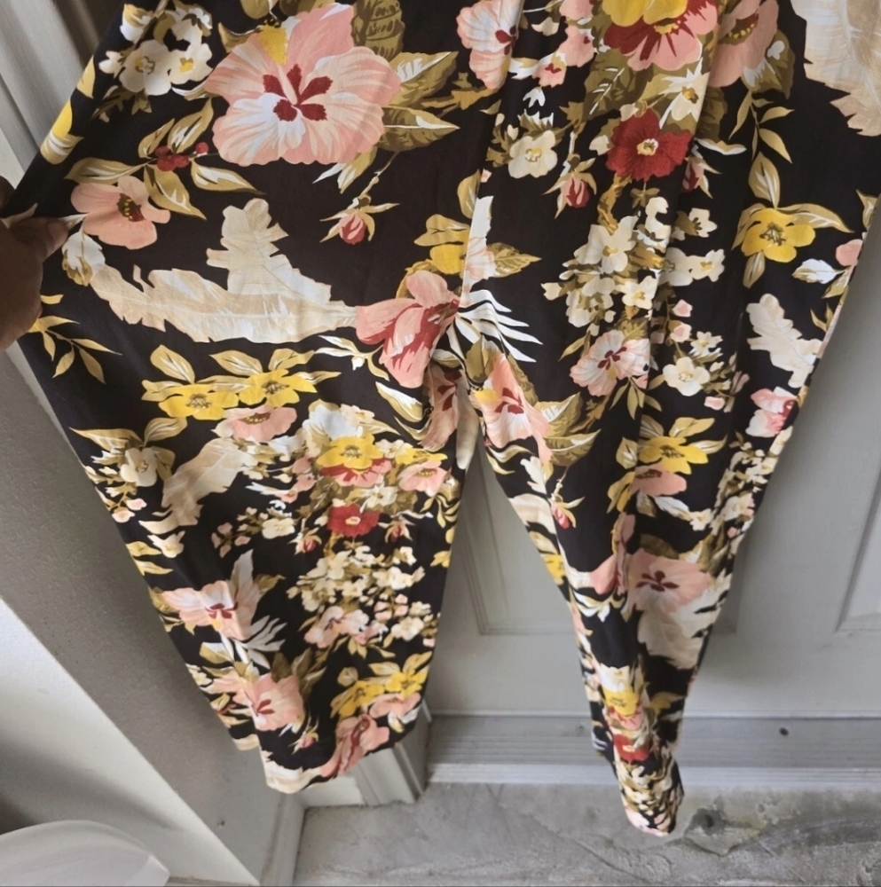 WAREHOUSE HIBISCUS TIE FRONT FLORAL CROPPED LEG JUMPSUIT SUMMER LOOK US 6 BOHO - Picture 13 of 14